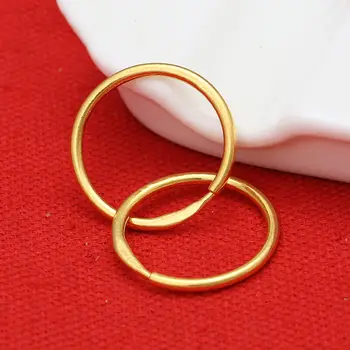 Новые серьги из чистого желтого золота 24 карат, идеальные гладкие женские серьги-кольца на удачу / 18 мм
