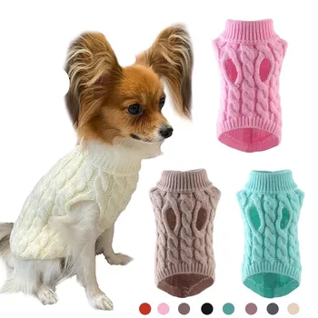 Одежда для домашних животных, Зимние теплые свитера для маленьких средних собак, вязаный свитер с воротником для щенков, жилет для кошек, пальто для чихуахуа Йорки, куртка