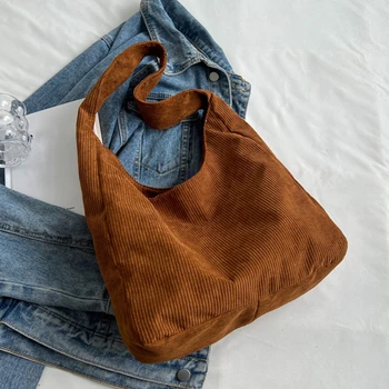 Однотонная женская вельветовая сумка через плечо, маленькая хлопковая холщовая сумочка, повседневная женская эко-сумка через плечо, винтажные сумки-мессенджеры на застежке