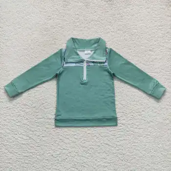 Оптовая продажа Детской бутиковой верхней одежды, Пуловер для рыбалки, рубашка с длинными рукавами для маленьких мальчиков, Детская охотничья футболка с отворотом на молнии