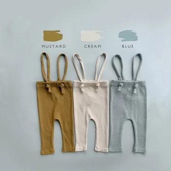 Осенние новые хлопчатобумажные брюки с эластичными нижними лямками для новорожденных мальчиков и девочек, комбинезон с ремнями для переноски, простой однотонный длинный