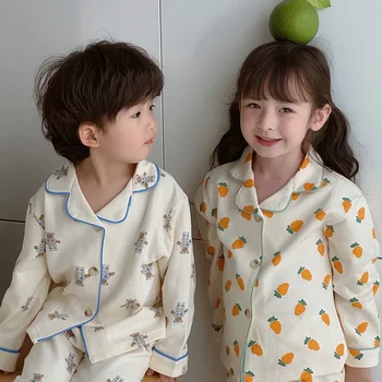 Осенний Новый Хлопковый матовый пижамный комплект с принтом домашнего меха, комплект из двух предметов