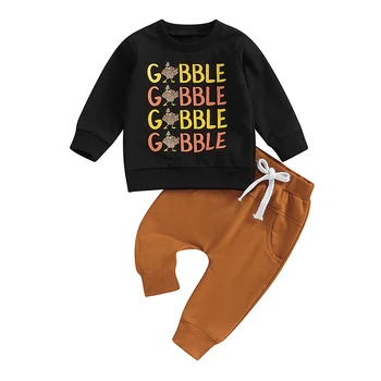 Осенняя одежда для маленьких мальчиков и девочек с длинными рукавами на Рождество, День Благодарения, Хэллоуин, толстовки и длинные брюки, комплект одежды