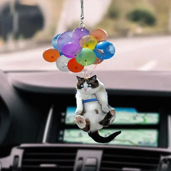 Подвеска для автомобиля с воздушным шаром Cat Подвесное украшение для автомобиля с котом, Зеркало заднего вида, Подвесное украшение для котенка, Декор интерьера автомобиля