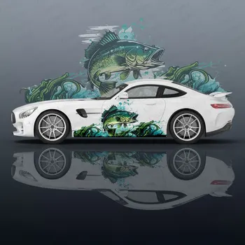 Пользовательские наклейки Funny Fish Green Car Wrap Protect для защиты автомобиля, Креативная наклейка, Модификация внешнего вида автомобиля, Декоративная наклейка