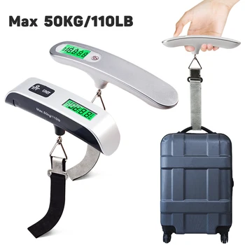 Портативные цифровые весы для ручной клади весом 50 кг / 110 фунтов с ЖК-дисплеем, электронные дорожные весы для чемодана, инструмент для взвешивания багажа