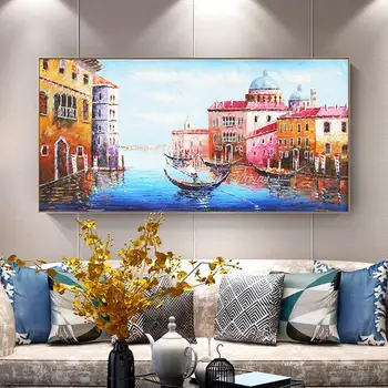 Расписанный вручную пейзаж Венеции на воде, Холст, масло, Современное абстрактное искусство на толстых стенах, Картина для гостиной, Домашний декор