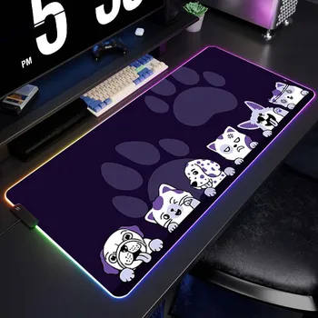 Расширенный Игровой коврик Для мыши RGB Cat Keyboard Pads Фиксирующий Край Настольного Коврика Офисная Подсветка Коврик Для Мыши Tapis de Souris 900x400mm