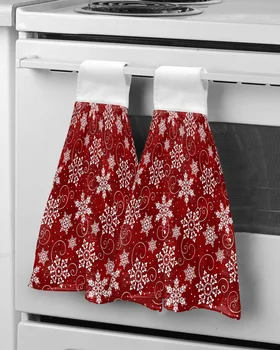 Рождественские Красные полотенца для рук с текстурой Снежинки, Салфетка для чистки кухни из Микрофибры, Впитывающие Полотенца для ванной комнаты, Подвесные полотенца