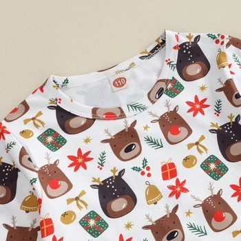 Рождественский наряд для маленьких девочек, детская одежда, футболка с длинными рукавами и принтом пряничного лося, комплекты брюк