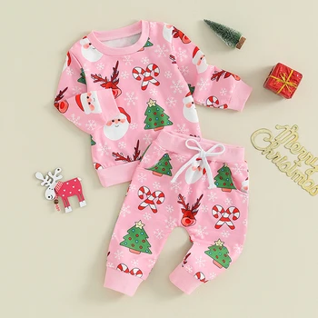 Рождественский наряд для малышей, рубашки и брюки с длинными рукавами в стиле вестерн в ковбойском стиле для мальчиков и девочек, милая рождественская осенне-зимняя одежда