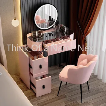 Розовое зеркало Туалетный столик Косметическая Роскошная Кофейная полка Туалетный столик для ванной Комнаты Макияж Espejo Joyero De Pie Мебель для спальни