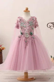 Розовое платье для девочки в цветочек из Пышного тюля С Милыми цветочными аппликациями и 3D цветами, подходит для свадебной вечеринки, дня рождения. платья