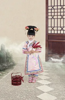 Розовый костюм маленькой принцессы Чэнь Сян Геге для девочек из династии Цин Кифу, Летний костюм с коротким рукавом hanfu