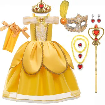 Роскошное платье принцессы, винтажное элегантное бальное платье для девочек, подарок на Рождественскую вечеринку, Хэллоуин, косплей Красавицы и чудовища для детей