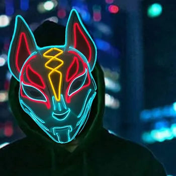 Светящаяся маска для лица на Хэллоуин, загорающаяся Маска Лисы из японского аниме, светящаяся светодиодная маска, маска в игровой тематике, принадлежности для косплея