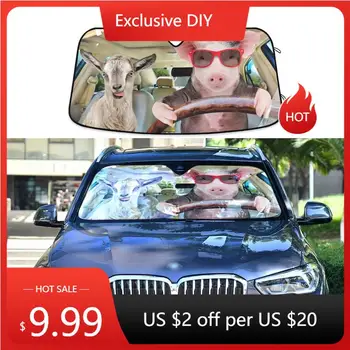 Свинья в солнцезащитных очках Везет в машине козу, Солнцезащитный козырек для автомобиля, Автомобильные аксессуары для лобового стекла, Автозащитный экран для окна De