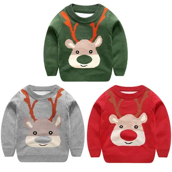Свитера с оленями для мальчиков и девочек, детский Рождественский пуловер, толстые теплые трикотажные хлопковые свитера с длинными рукавами, топы для детей, модная одежда