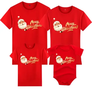 Семейный комплект одежды, Рождественская одинаковая одежда, футболки для мамы, дочки, папы, Сына, Красные Топы с рождественским принтом Санта-Клауса для мамы и детей