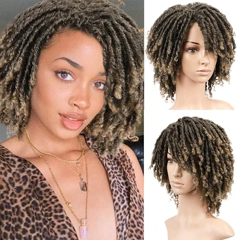 Синтетический парик с Дредами Короткие Вьющиеся плетеные парики Омбре Черный /светло-коричневый Модные афро-синтетические парики для чернокожих женщин