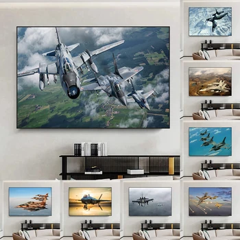 Современный самолет, реактивный истребитель, Canavs, настенное искусство, плакаты с самолетами Warcraft и принты для гостиной, украшения комнаты для мальчиков