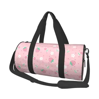 Спортивная сумка с клубникой и розовыми цветами; спортивная сумка большой емкости в горошек; Кавайная Мужская и женская портативная дизайнерская сумка для тренировок и фитнеса.