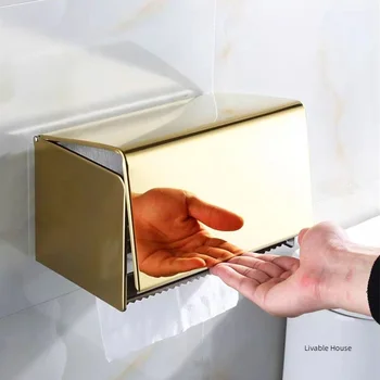Стойка для рулонной бумаги из нержавеющей стали 304 Коробка для туалетной бумаги Держатель для телефона Водонепроницаемый Держатель для бумажных полотенец Золотая коробка для салфеток в ванной