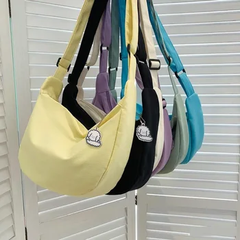 Студенческая сумка-мессенджер ярких цветов, милая простая женская холщовая сумка через плечо, женская сумка через плечо большой емкости, повседневная сумка-тоут