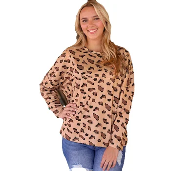 Тонкий повседневный пуловер для женщин, новинка осени 2023, леопардовый принт с длинными рукавами