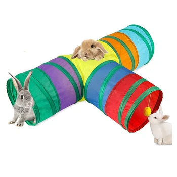 Туннели и трубки для кроликов, Складывающиеся 3-сторонние туннели для кроликов, игрушки для маленьких животных, игрушки для карликовых кроликов, Кролик Китти