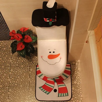 Украшения для крышки унитаза Санта-Клауса Рождественский декор ванной комнаты Включает крышку унитаза, коврики, крышку бачка