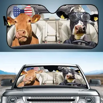 Универсальный солнцезащитный козырек FKELYI Auto для лобового стекла с забавным дизайном животного Коровы, солнцезащитный козырек для внедорожников и грузовиков