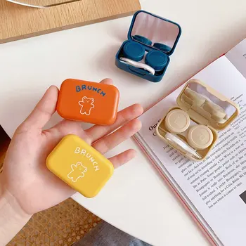 Футляр для контактных линз в корейском стиле с милым мишкой, простая косметическая контактная коробка, Мультяшная коробка-компаньон для контактных линз, портативная коробка для ухода