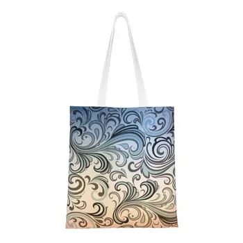 Холщовая сумка с абстрактным цветочным узором Модная хозяйственная сумка большой емкости для женщин синего цвета Современные художественные дорожные сумки