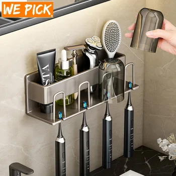 Электрическая подставка для зубных щеток WEPICK для ванной комнаты, большое пространство, настенная подставка для зубных щеток без перфорации, Зубная паста, бритва, очищающее средство для лица