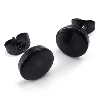 Ювелирные изделия, мужские серьги-гвоздики в форме круга 8 мм, 2шт (1 пара), нержавеющая сталь, черный