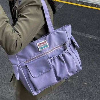 Японские школьные сумки Harajuku для девочек-подростков, сумка через плечо с несколькими карманами, нейлоновые сумки с буквенным принтом, сумки через плечо, женская сумка-тоут
